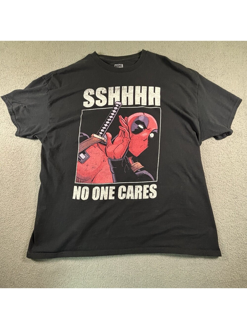 Marvel Deadpool T Shirt Mens 2XL Black Sshhhh No One Cares Graphic Mad Engine
